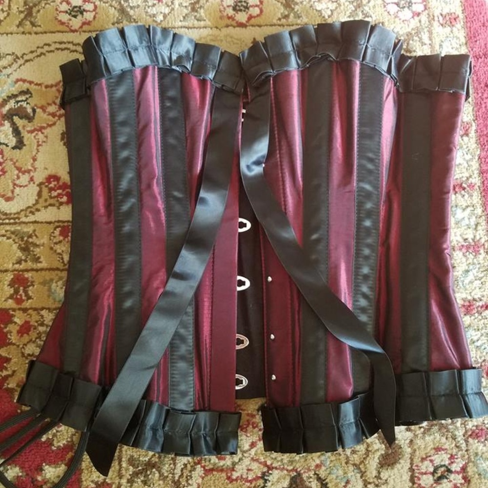 Burgundy & Black steel boned overbust corset